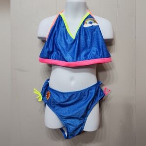 NWT Cat & Jack Bikini XL 14 - 16 Blue‎ Multicolor Rainbow Embroidered Beach C437